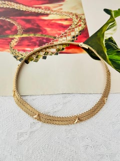 Christian Dior GROSSE 1966 Vintage Woven Arrow Triangle Studs Mesh Gold Necklace