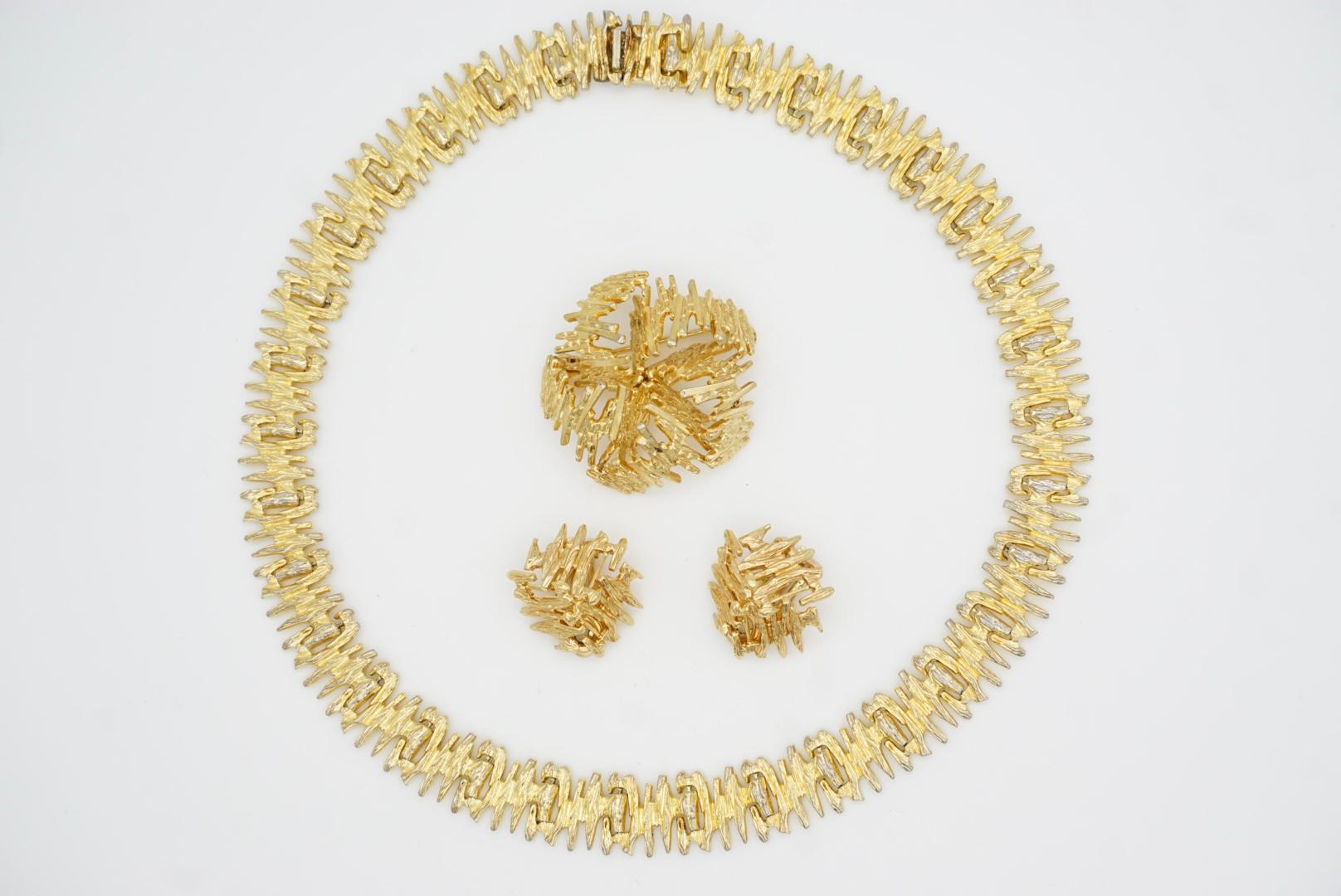 Christian Dior GROSSE 1966 Drahtgeflecht Dreieck Fünfeck durchbrochene Kuppel 3 Gold Set im Angebot 5