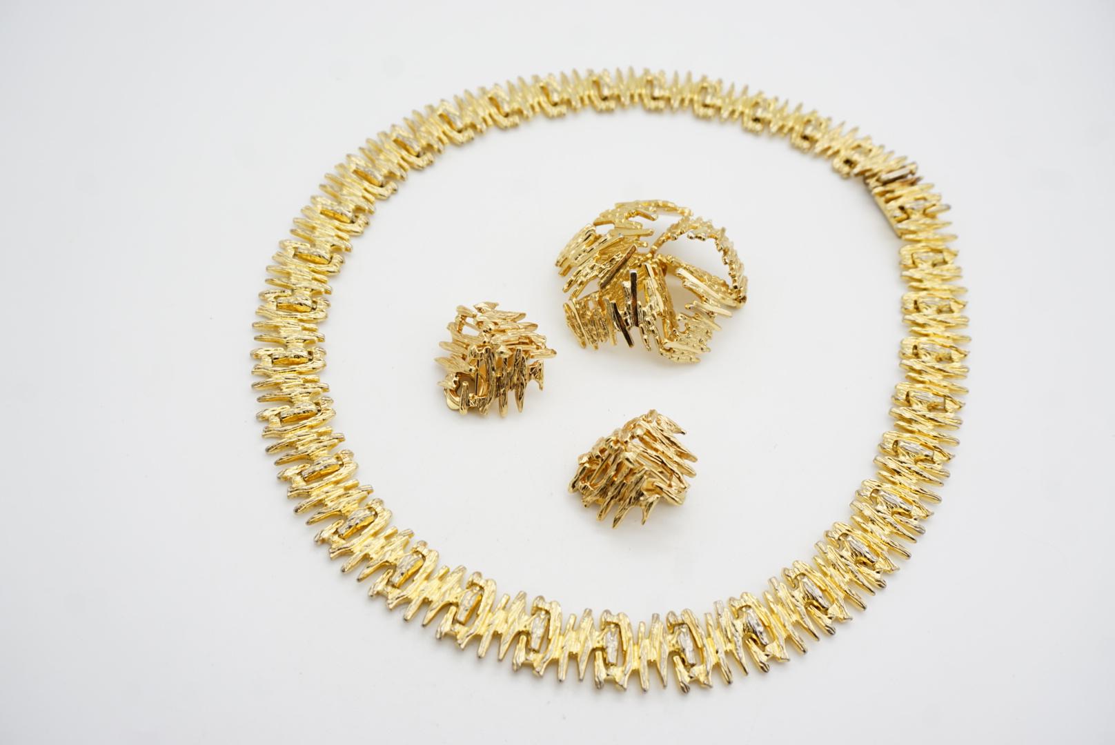 Christian Dior GROSSE 1966 Drahtgeflecht Dreieck Fünfeck durchbrochene Kuppel 3 Gold Set im Angebot 6