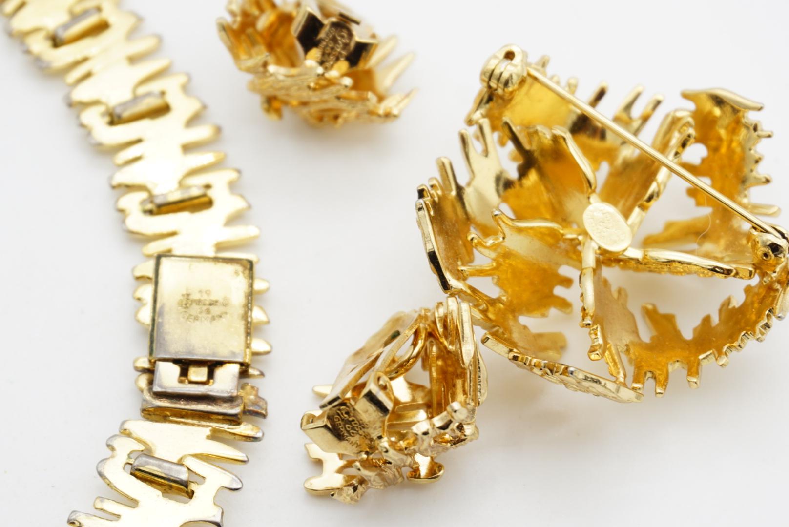Christian Dior GROSSE 1966 Drahtgeflecht Dreieck Fünfeck durchbrochene Kuppel 3 Gold Set im Angebot 9