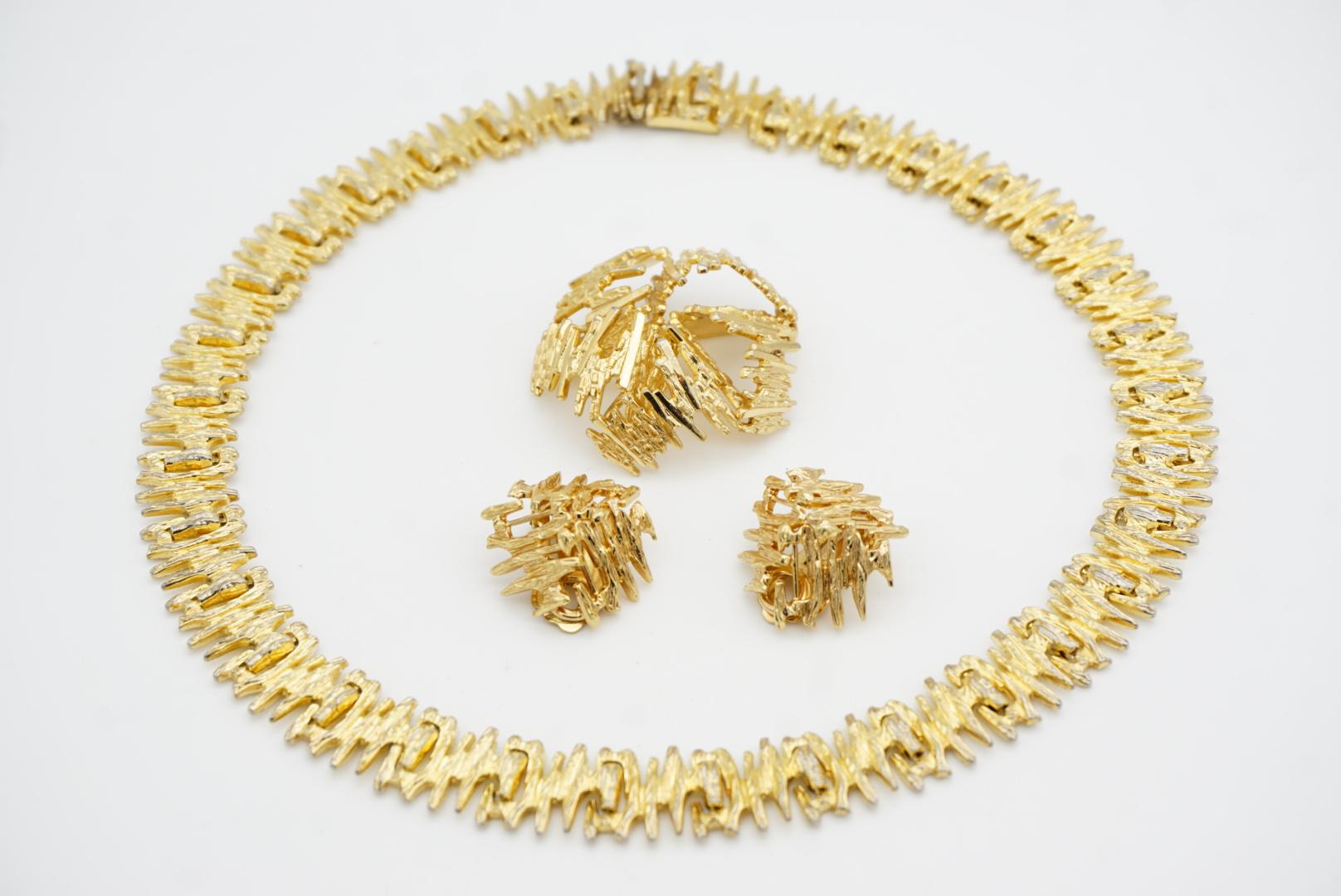Christian Dior GROSSE 1966 Drahtgeflecht Dreieck Fünfeck durchbrochene Kuppel 3 Gold Set im Angebot 4