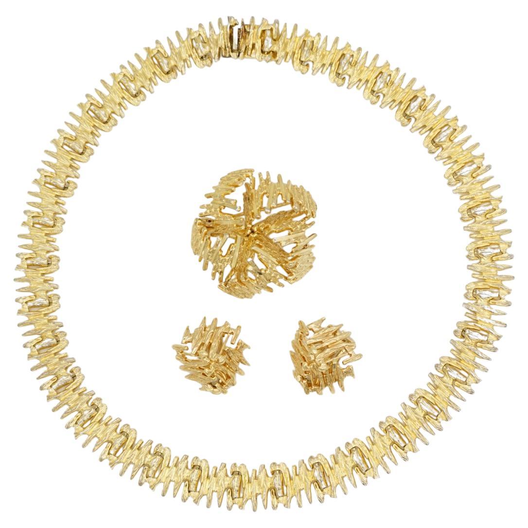 Christian Dior GROSSE 1966 Drahtgeflecht Dreieck Fünfeck durchbrochene Kuppel 3 Gold Set im Angebot