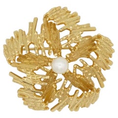 Christian Dior GROSSE 1967 Gold White Pearl Pentagon Openwork Domed Brooch
