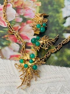 Christian Dior GROSSE 1967 Green Emerald Crystals Brutalist Gold Openwork 2 Set