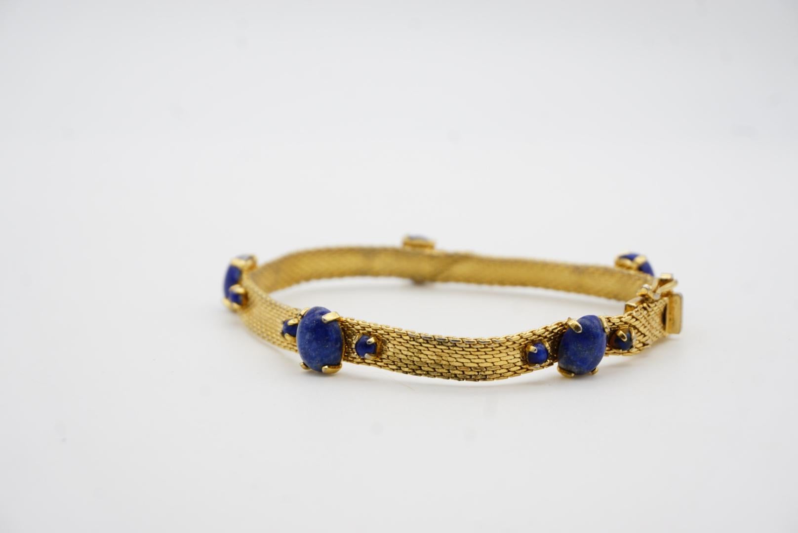 Christian Dior GROSSE 1967 Lapis Natural Stones Cabochon Balls Mesh Bracelet For Sale 5