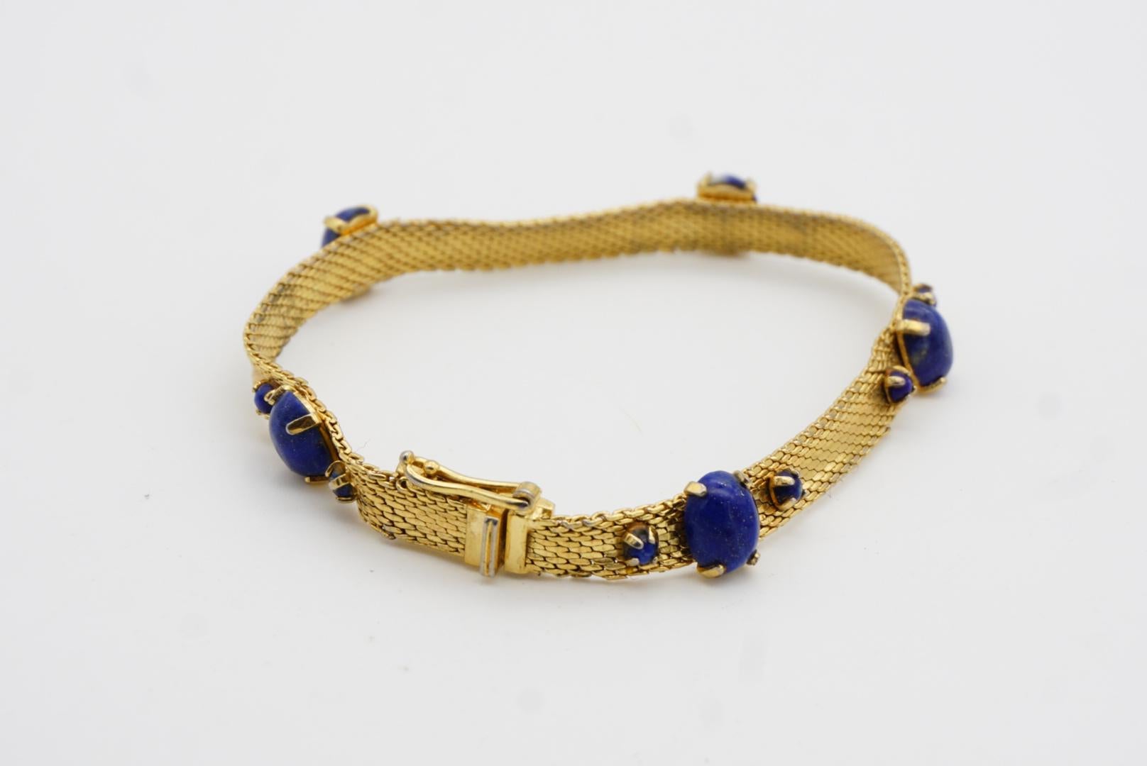 Christian Dior GROSSE 1967 Lapis Natural Stones Cabochon Balls Mesh Bracelet For Sale 6