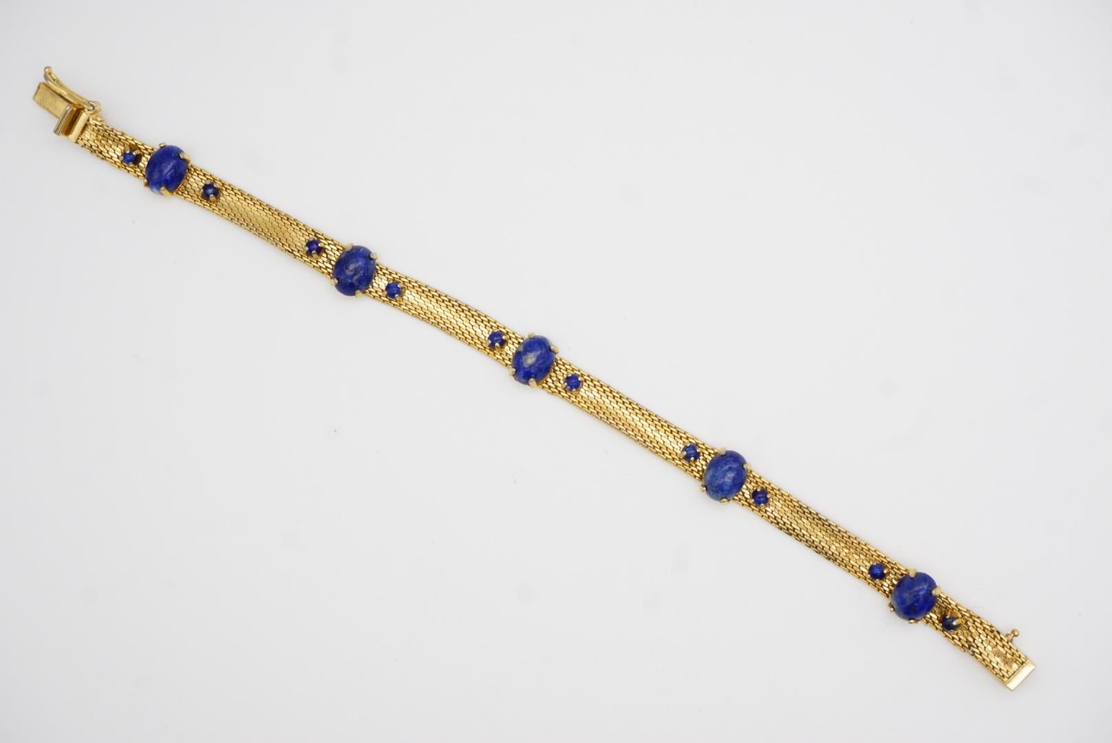 Christian Dior GROSSE 1967 Lapis Natural Stones Cabochon Balls Mesh Bracelet For Sale 9