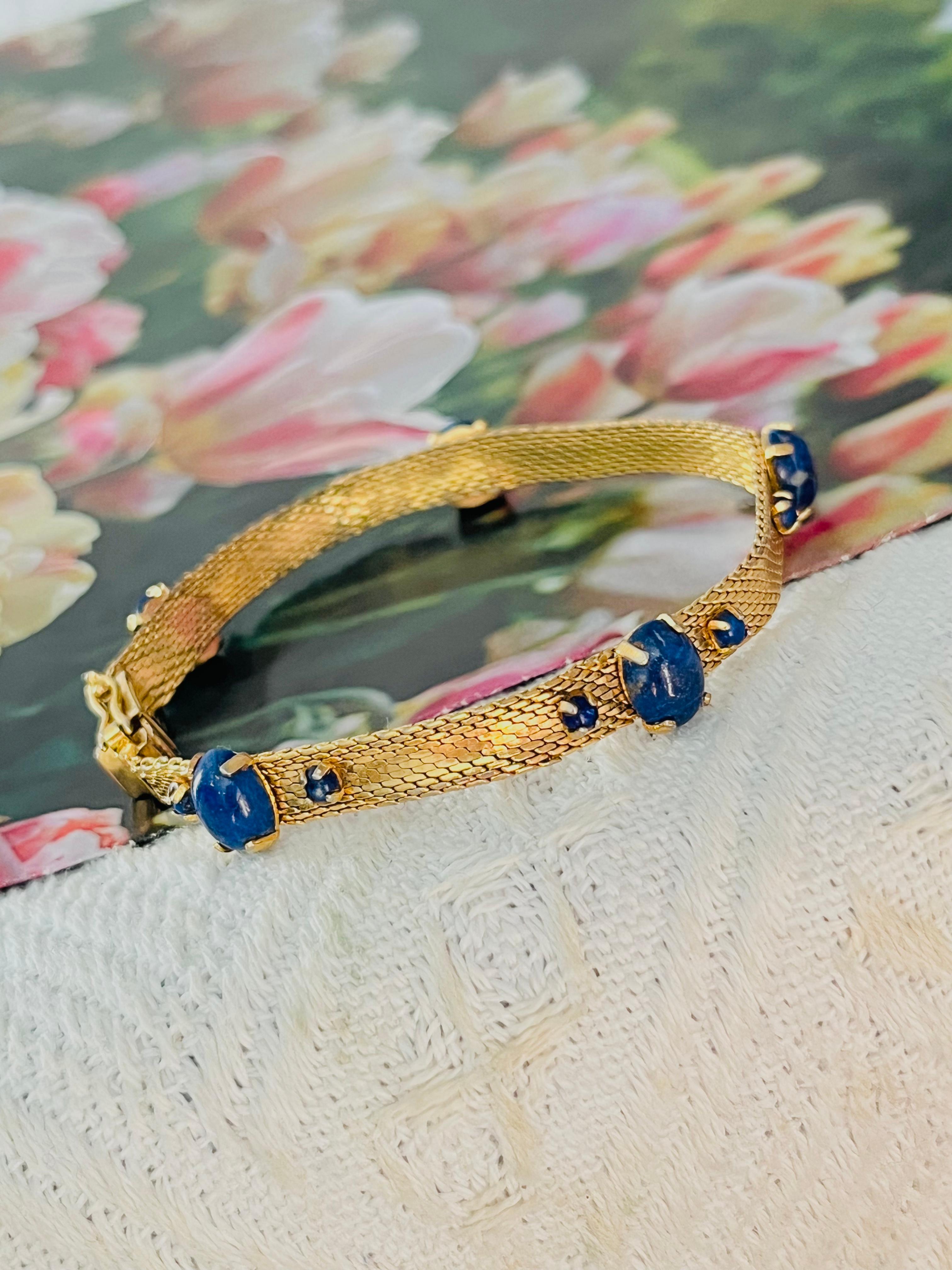 Christian Dior GROSSE 1967 Lapis Natural Stones Cabochon Balls Mesh Bracelet In Good Condition For Sale In Wokingham, England