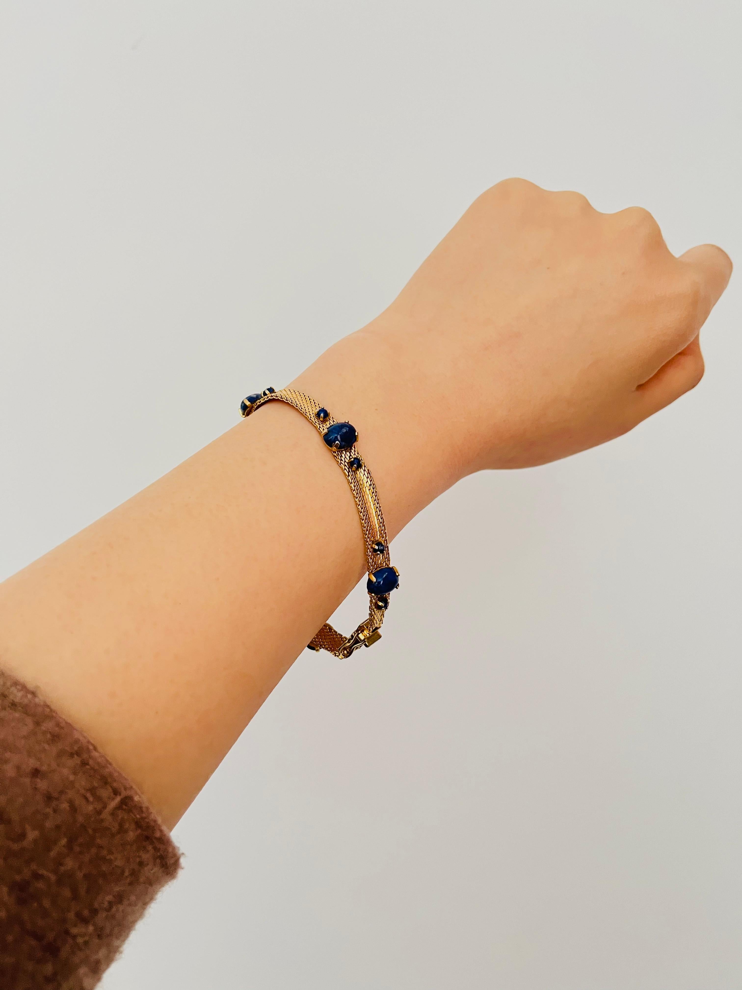 Women's or Men's Christian Dior GROSSE 1967 Lapis Natural Stones Cabochon Balls Mesh Bracelet For Sale
