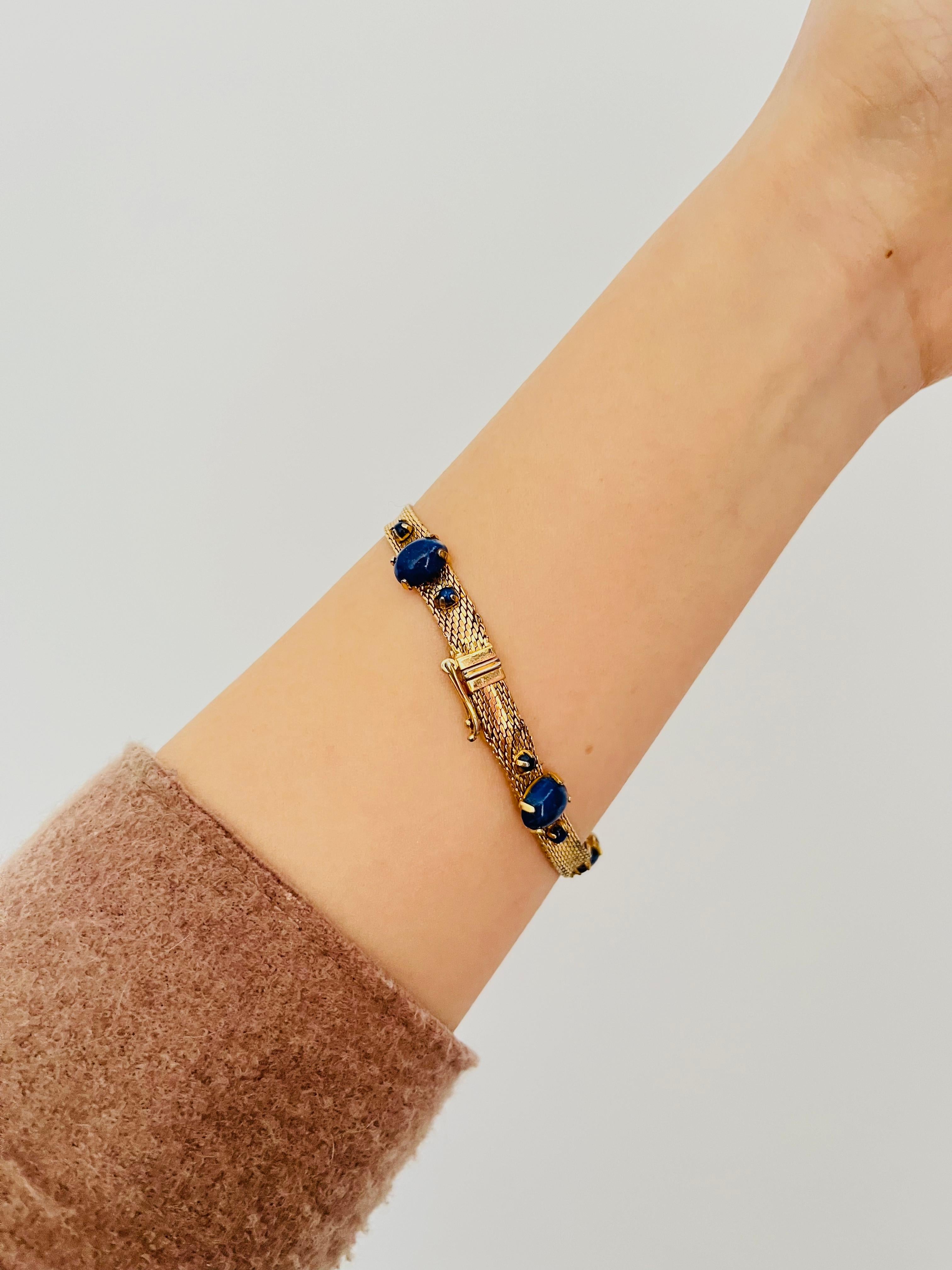 Christian Dior GROSSE 1967 Lapis Natural Stones Cabochon Balls Mesh Bracelet For Sale 1