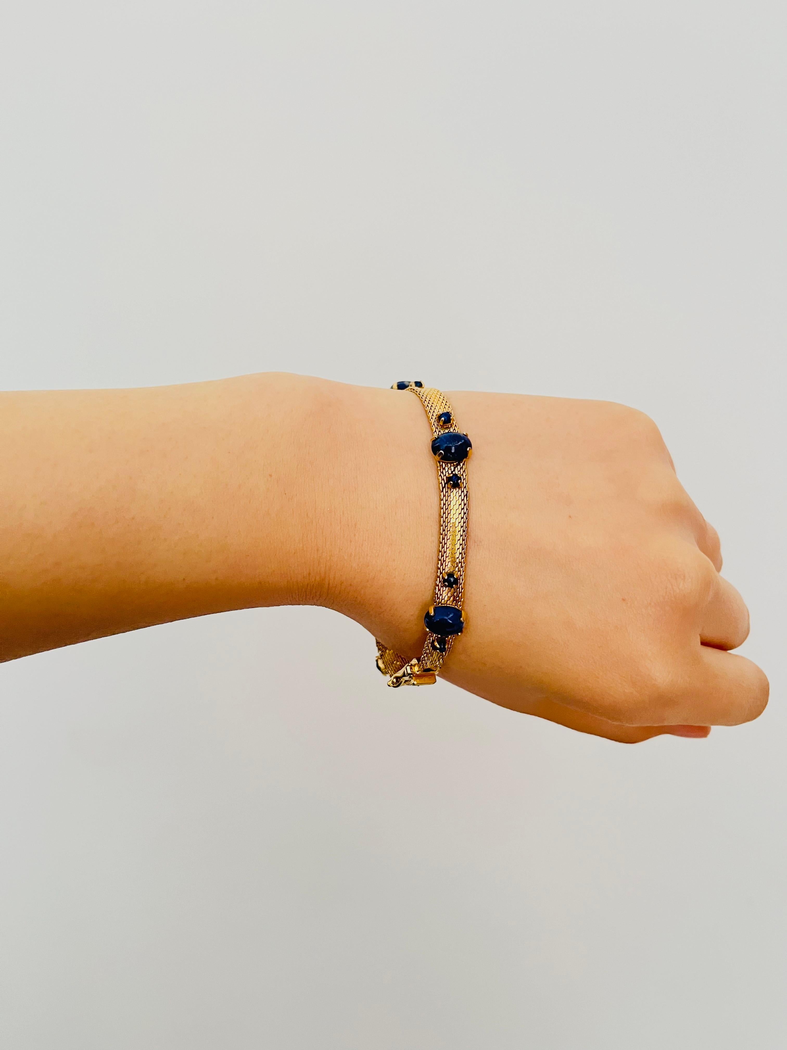 Christian Dior GROSSE 1967 Lapis Natural Stones Cabochon Balls Mesh Bracelet For Sale 2