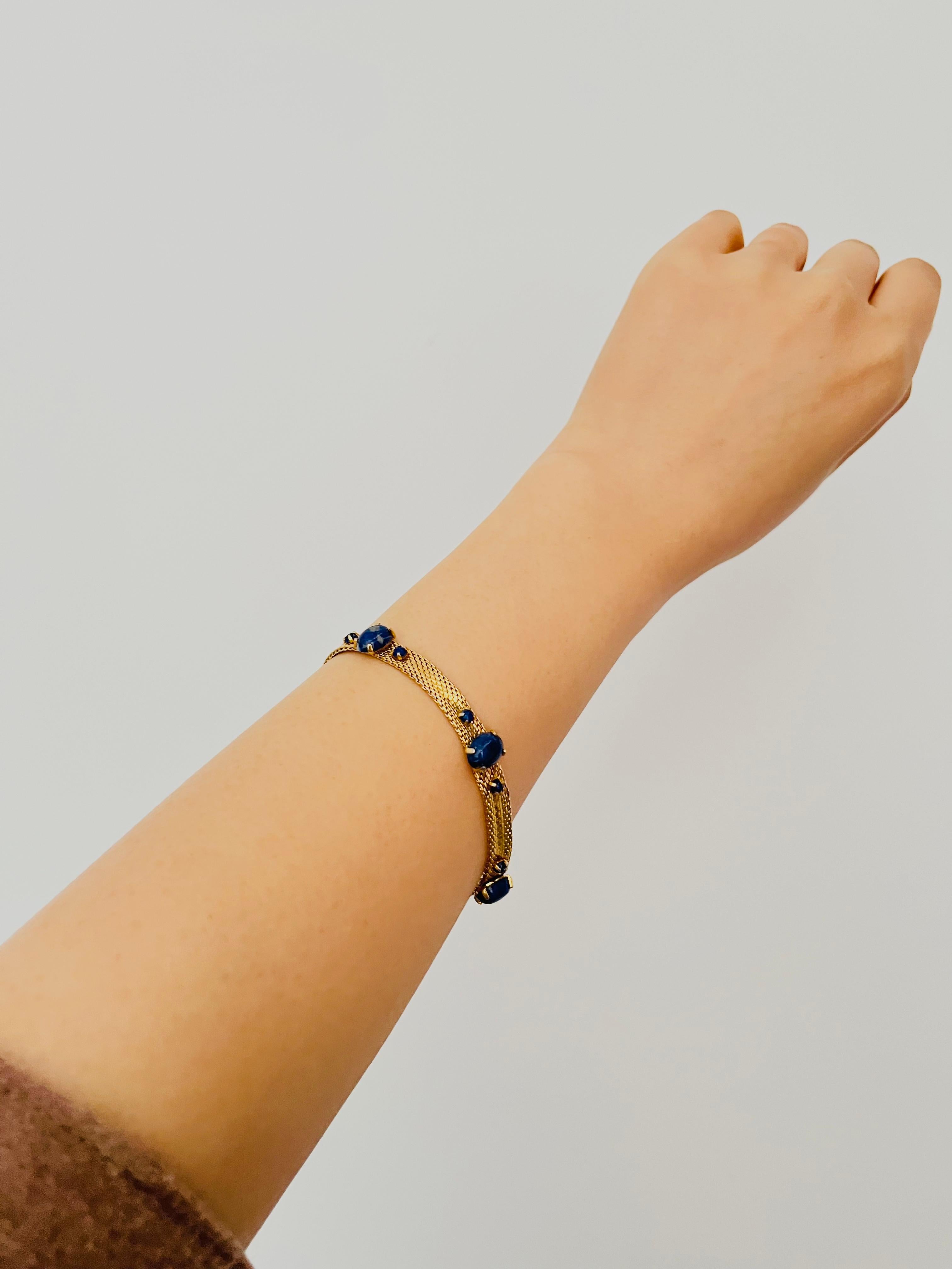Christian Dior GROSSE 1967 Lapis Natural Stones Cabochon Balls Mesh Bracelet For Sale 3