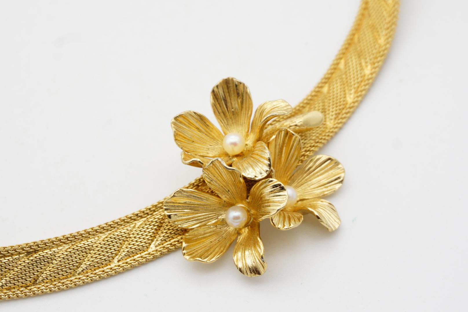 Christian Dior GROSSE 1967 Trio Cluster Flower White Pearl Mesh Collana Choker in vendita 10