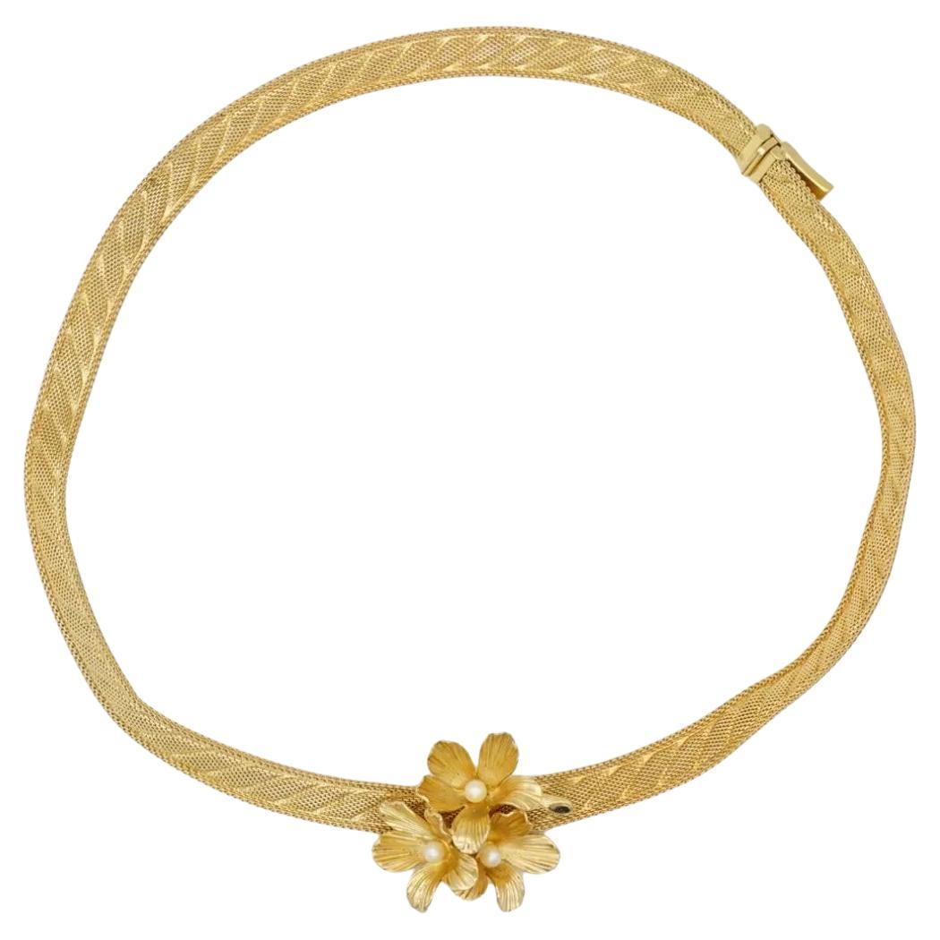 Christian Dior GROSSE 1967 Trio Cluster Flower White Pearl Mesh Collana Choker in vendita