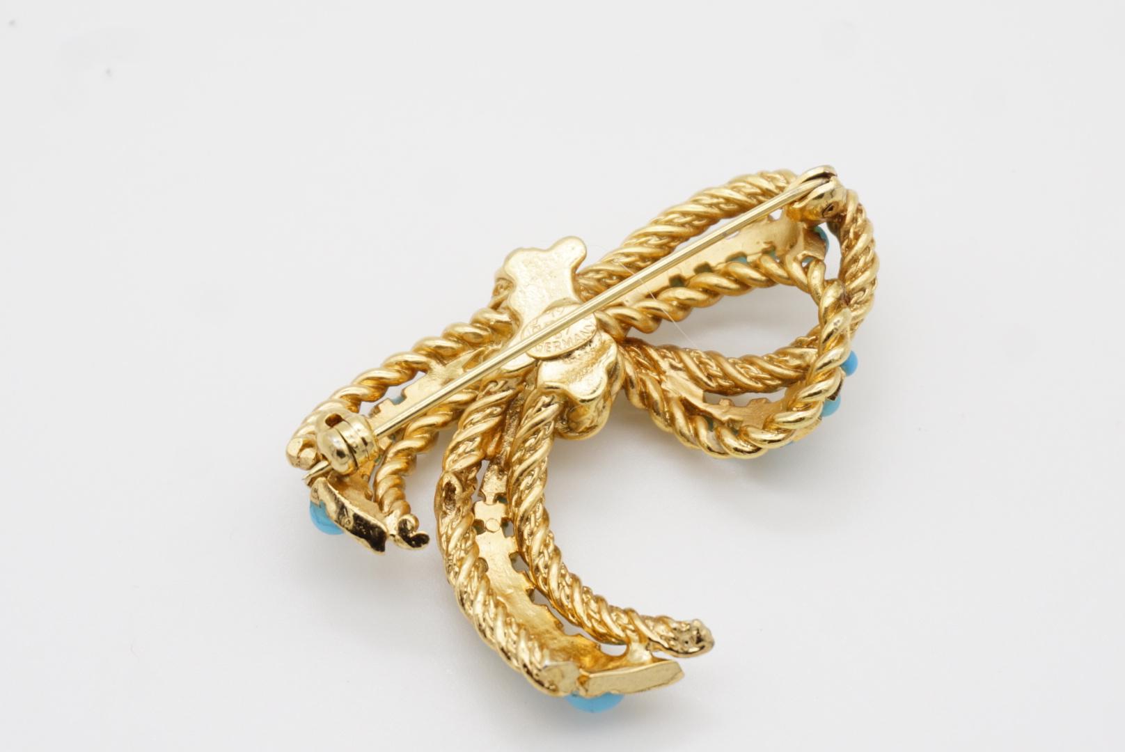 Christian Dior GROSSE 1967 Vintage Blue Dots Knot Bow Ribbon Openwork Brooch For Sale 7