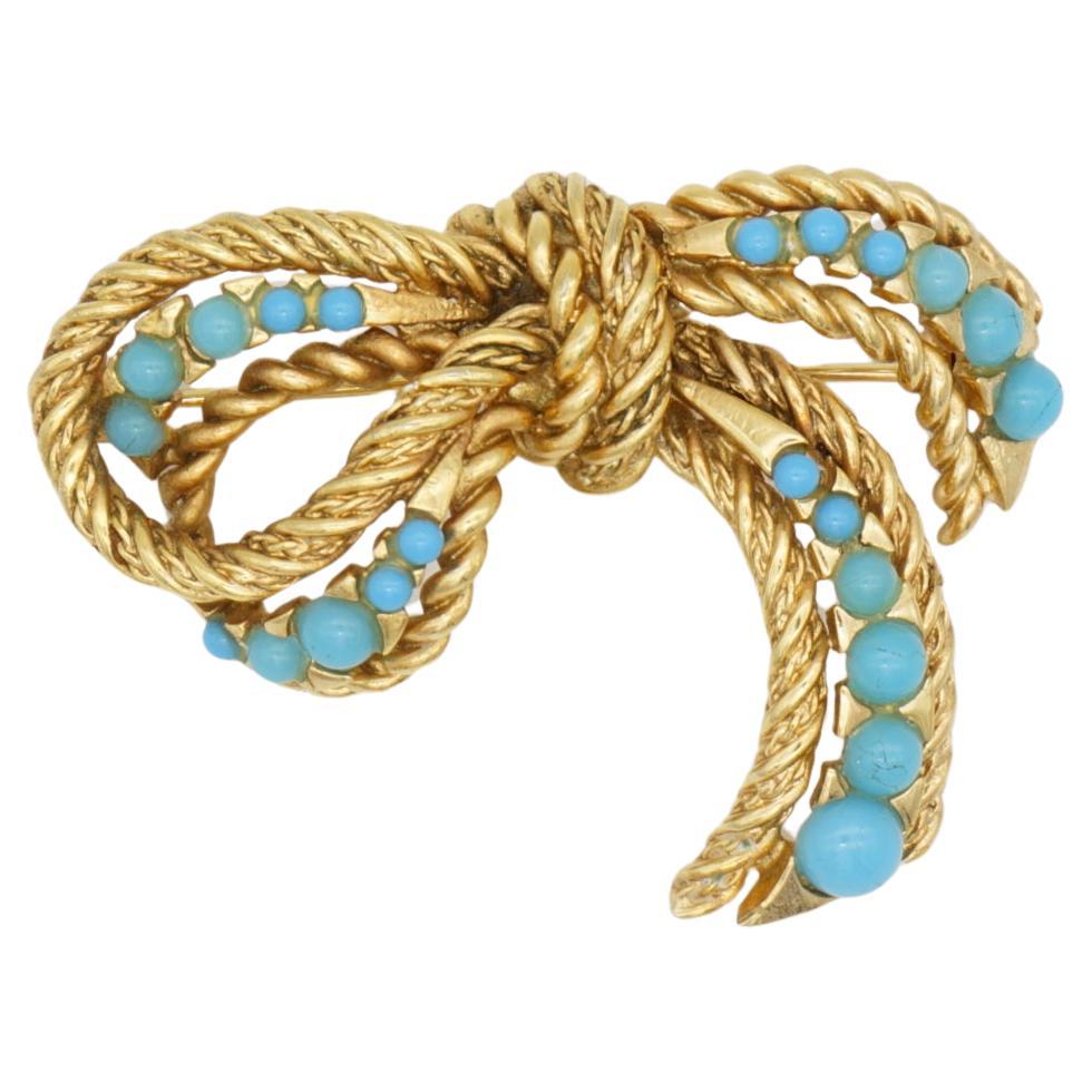 Christian Dior GROSSE 1967 Vintage Blue Dots Knot Bow Ribbon Openwork Brooch For Sale