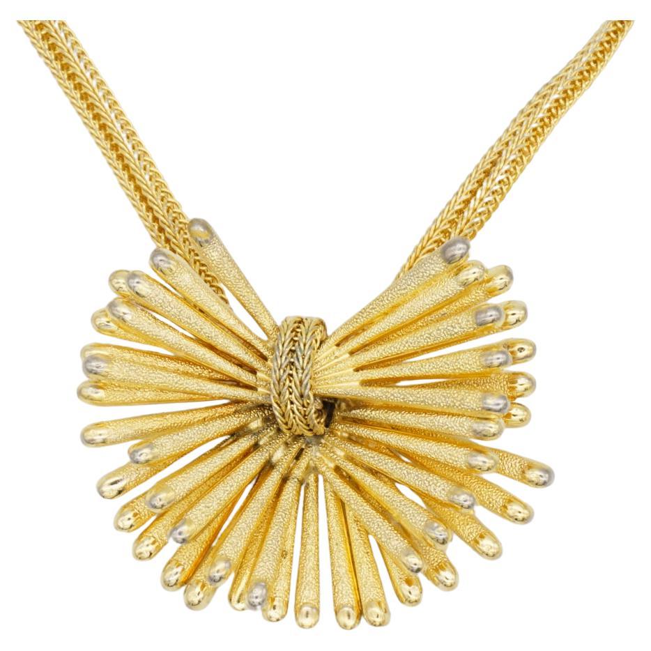 Christian Dior GROSSE 1967 Vintage Double Bow Sunburst Pendant Woven Necklace For Sale