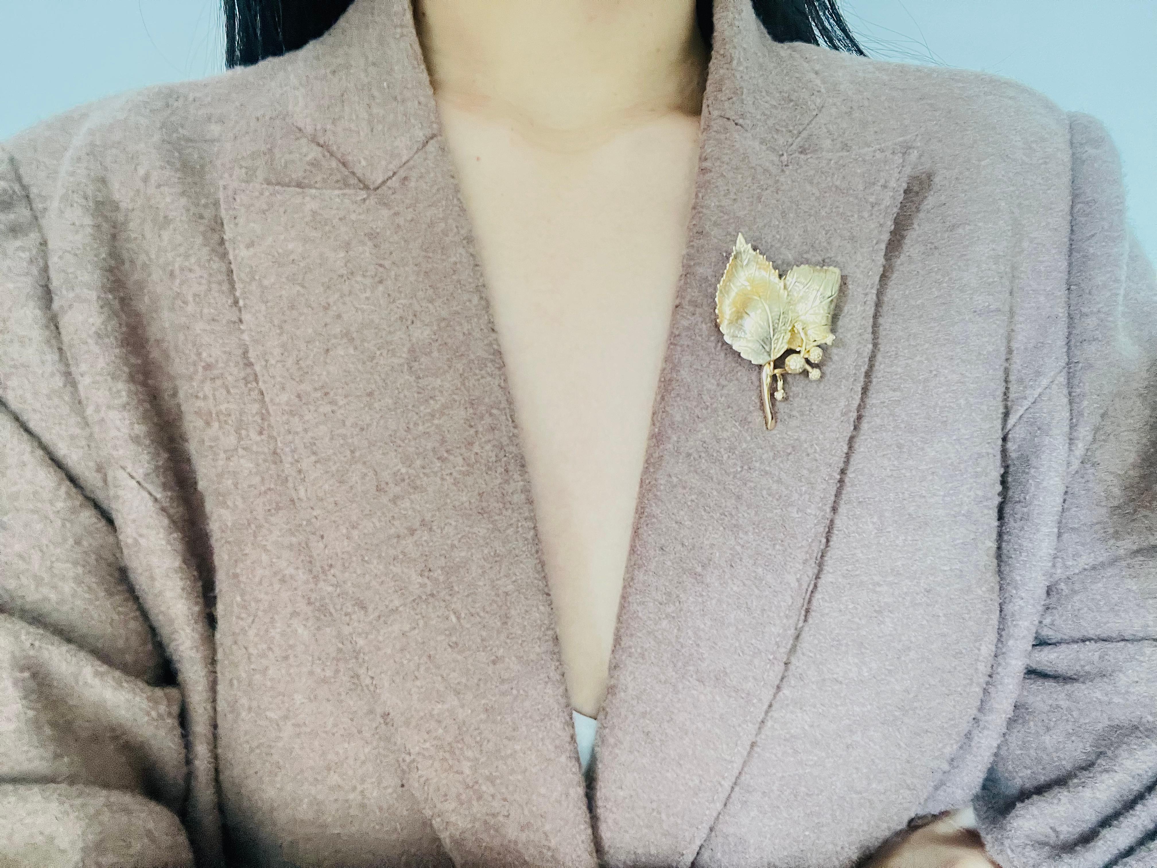 Christian Dior GROSSE 1967 Vintage Double Vivid Windy Leaf Cluster Fruit Brooch For Sale 3