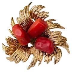 Christian Dior GROSSE 1967 Vintage Gold Coral Blood Stones Fruit Flower Brooch