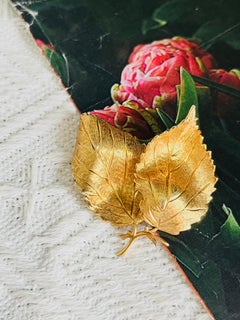 Christian Dior GROSSE 1967 Vintage Gold Vivid 3D Leaf Double Wavy Windy Brooch