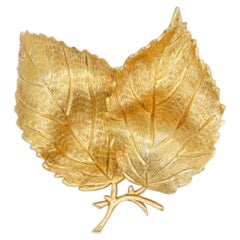 Christian Dior GROSSE 1967 Vintage Gold Vivid 3D Leaf Double Wavy Windy Brooch