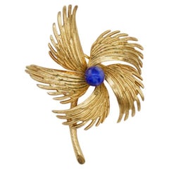Christian Dior GROSSE 1967 Vintage Lapis Wings Feather Flower Windmills Brooch