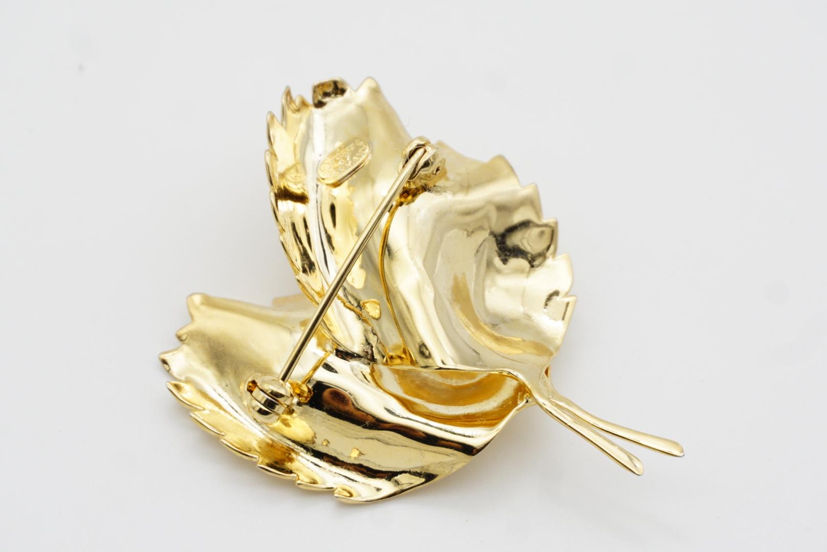 Christian Dior GROSSE 1967 - Grande broche vintage à double texture ondulée et ondulée à feuilles tombantes en vente 7