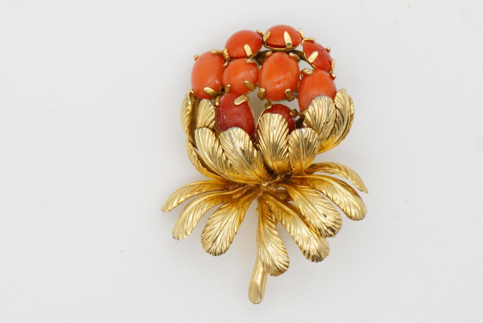 Christian Dior GROSSE 1967 Vintage Orange Fruit Flower Bouquet Leaf Gold Brooch For Sale 5