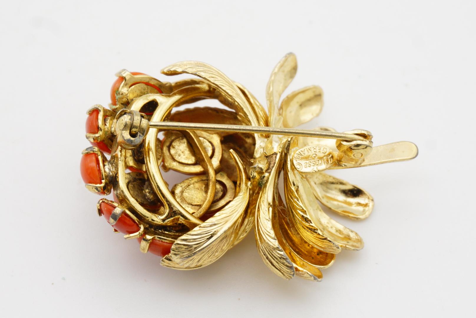 Christian Dior GROSSE 1967 Vintage Orange Fruit Flower Bouquet Leaf Gold Brooch For Sale 9