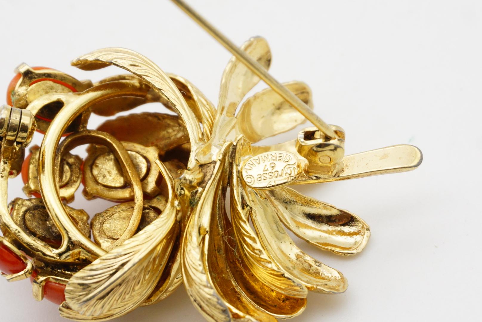 Christian Dior GROSSE 1967 Vintage Orange Fruit Flower Bouquet Leaf Gold Brooch For Sale 11
