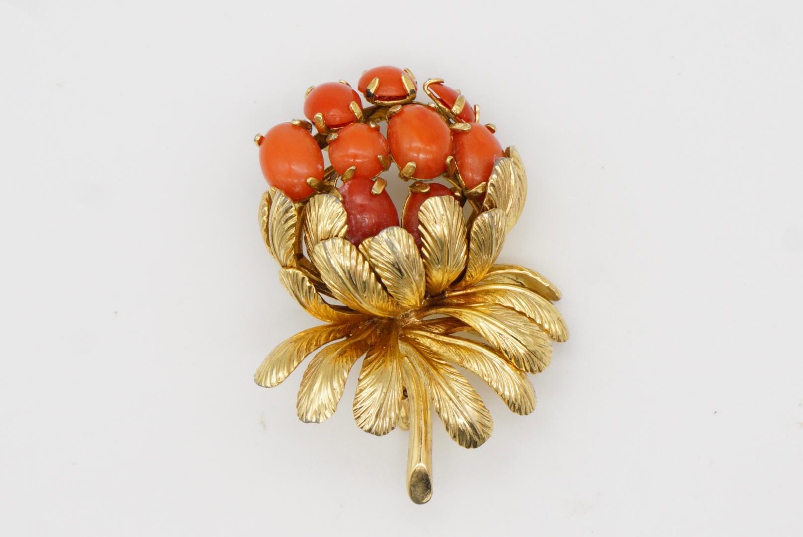 Christian Dior GROSSE 1967 Vintage Orange Fruit Flower Bouquet Leaf Gold Brooch For Sale 4