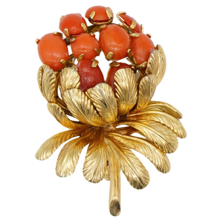 Christian Dior GROSSE 1967 Vintage Orange Fruit Flower Bouquet Leaf Gold Brooch For Sale