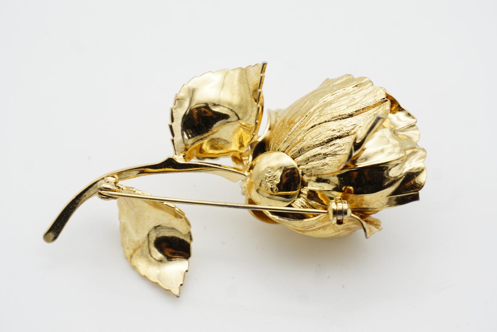 Christian Dior GROSSE 1967 Vintage Textured Vivid 3D Flower Rose Leaf Brooch For Sale 8