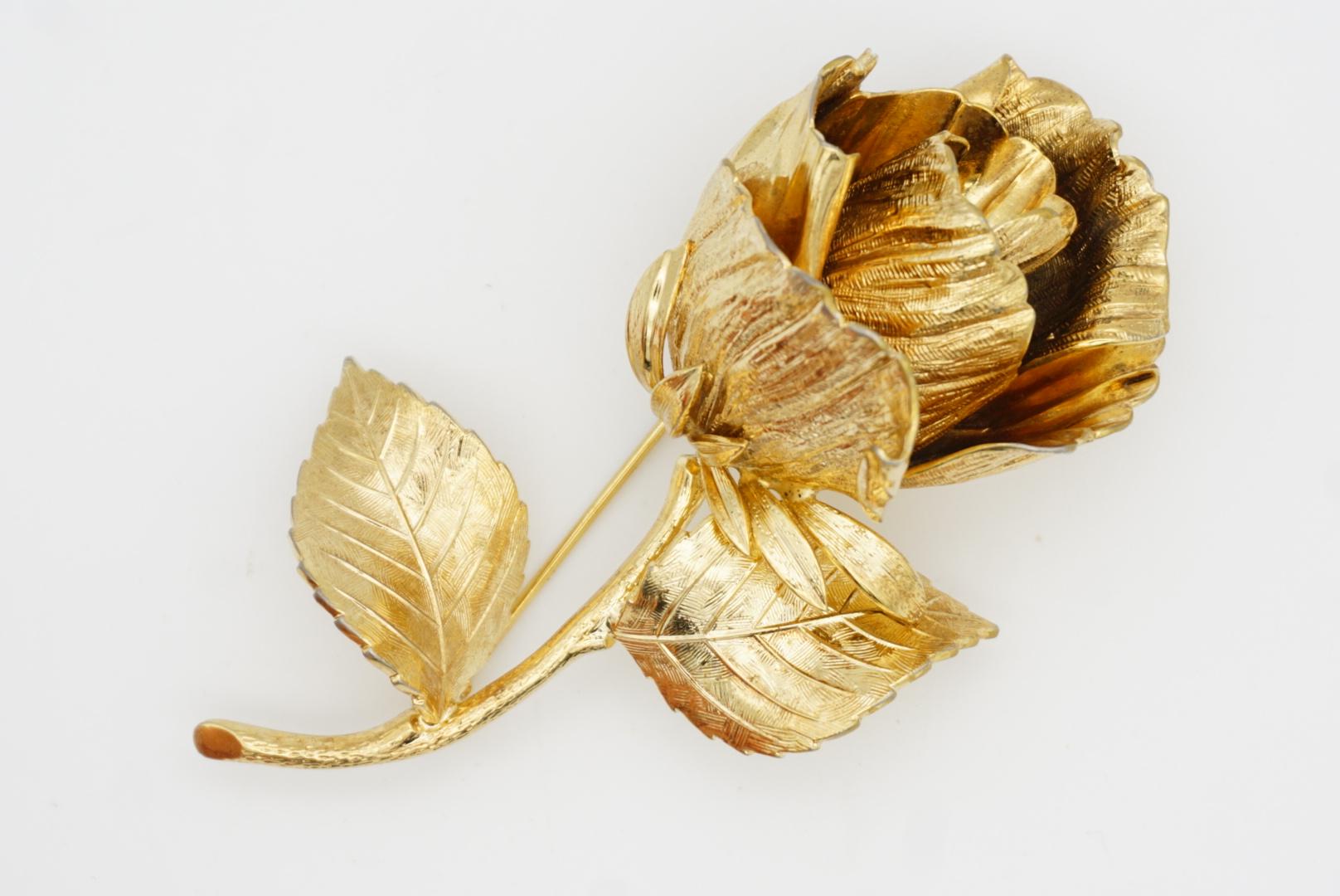 Christian Dior GROSSE 1967 Vintage Textured Vivid 3D Flower Rose Leaf Brooch For Sale 10