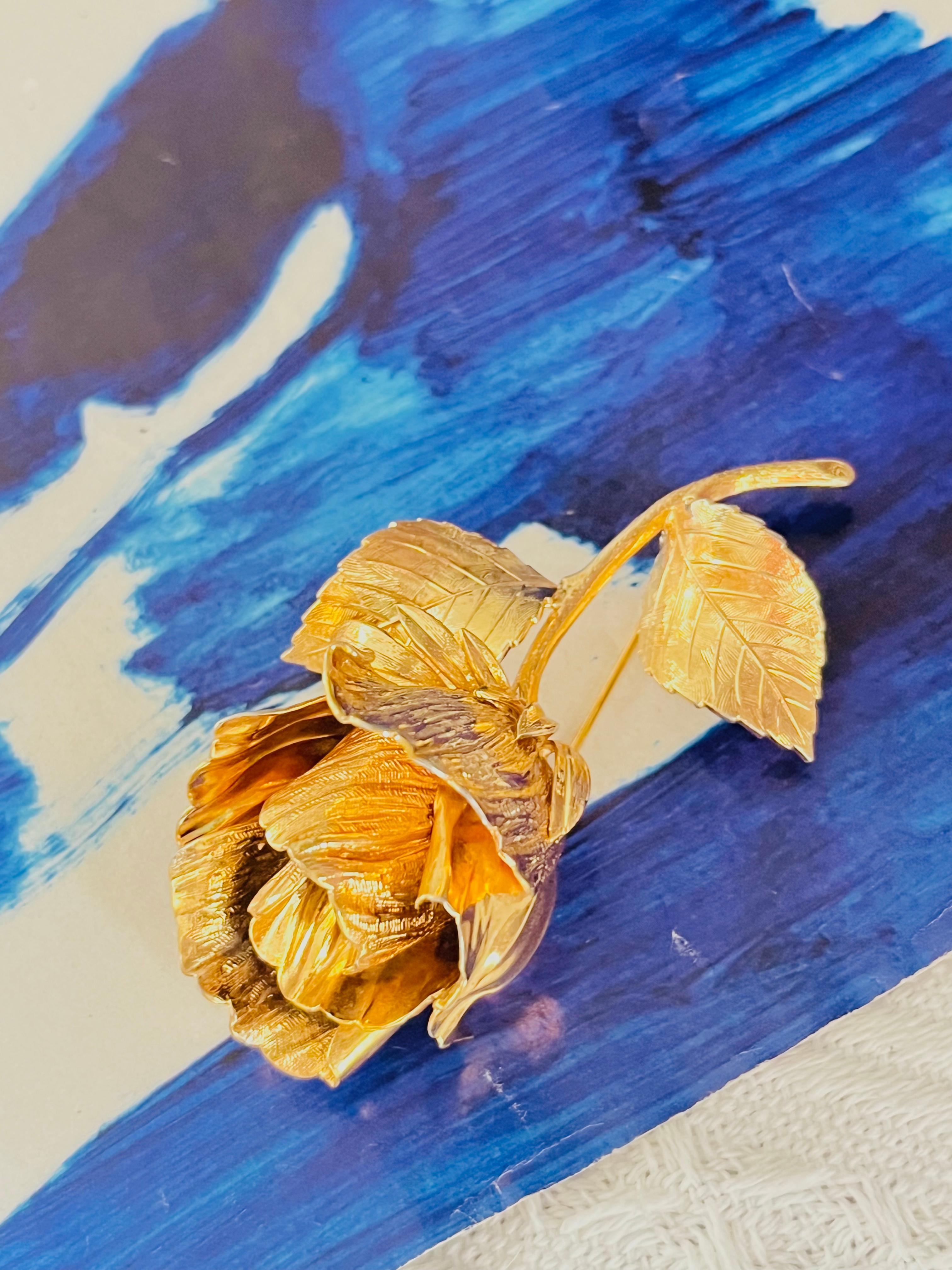 Christian Dior GROSSE 1967 Vintage Textured Vivid 3D Flower Rose Leaf Brooch In Good Condition For Sale In Wokingham, England