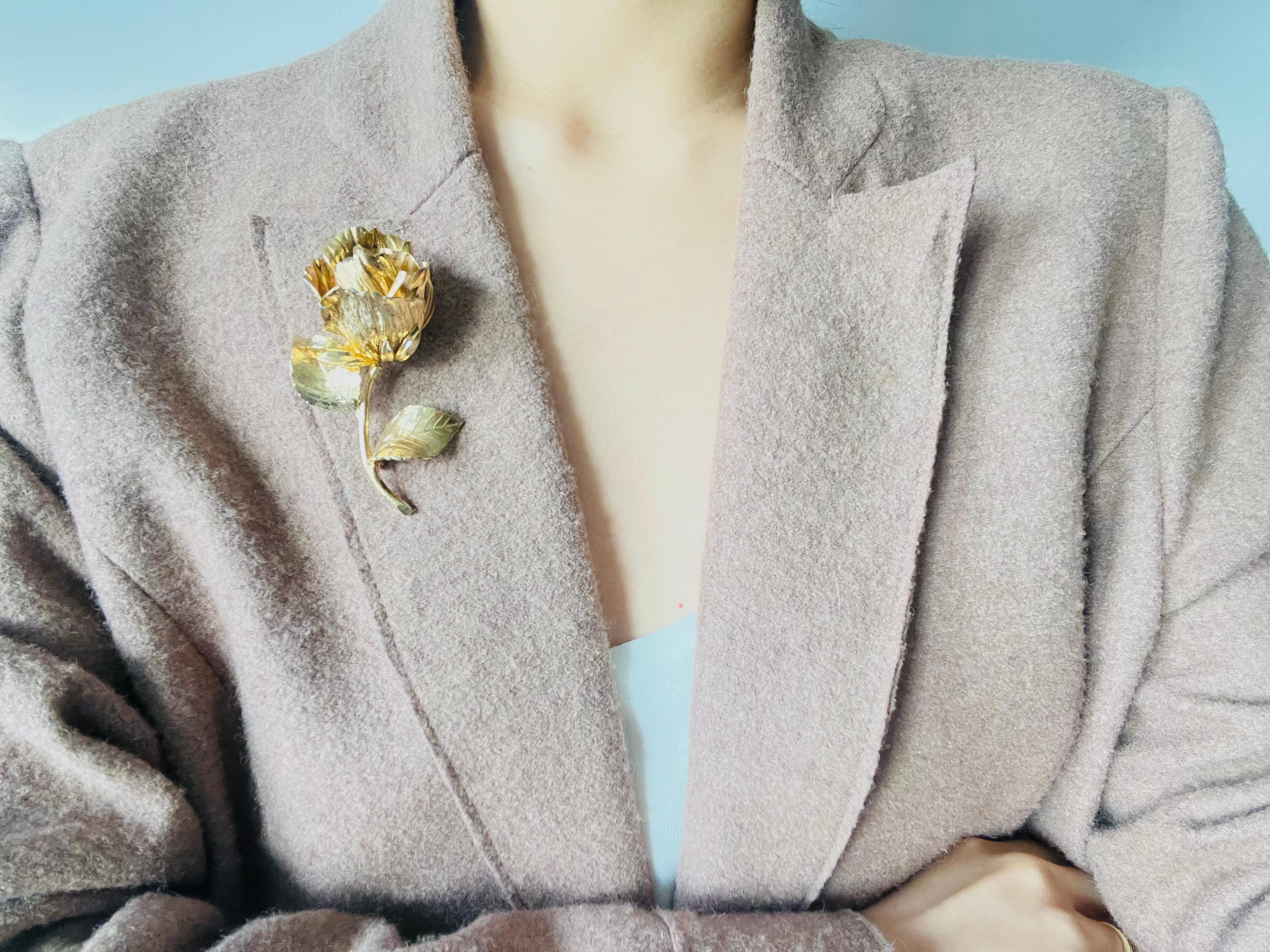Christian Dior GROSSE 1967 Vintage Textured Vivid 3D Flower Rose Leaf Brooch For Sale 2