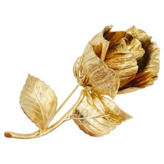 Christian Dior GROSSE 1967 Vintage Textured Vivid 3D Flower Rose Leaf Brooch