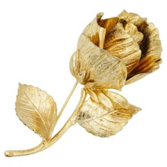 Christian Dior GROSSE 1967 Vintage Textured Vivid 3D Flower Rose Leaf Brooch
