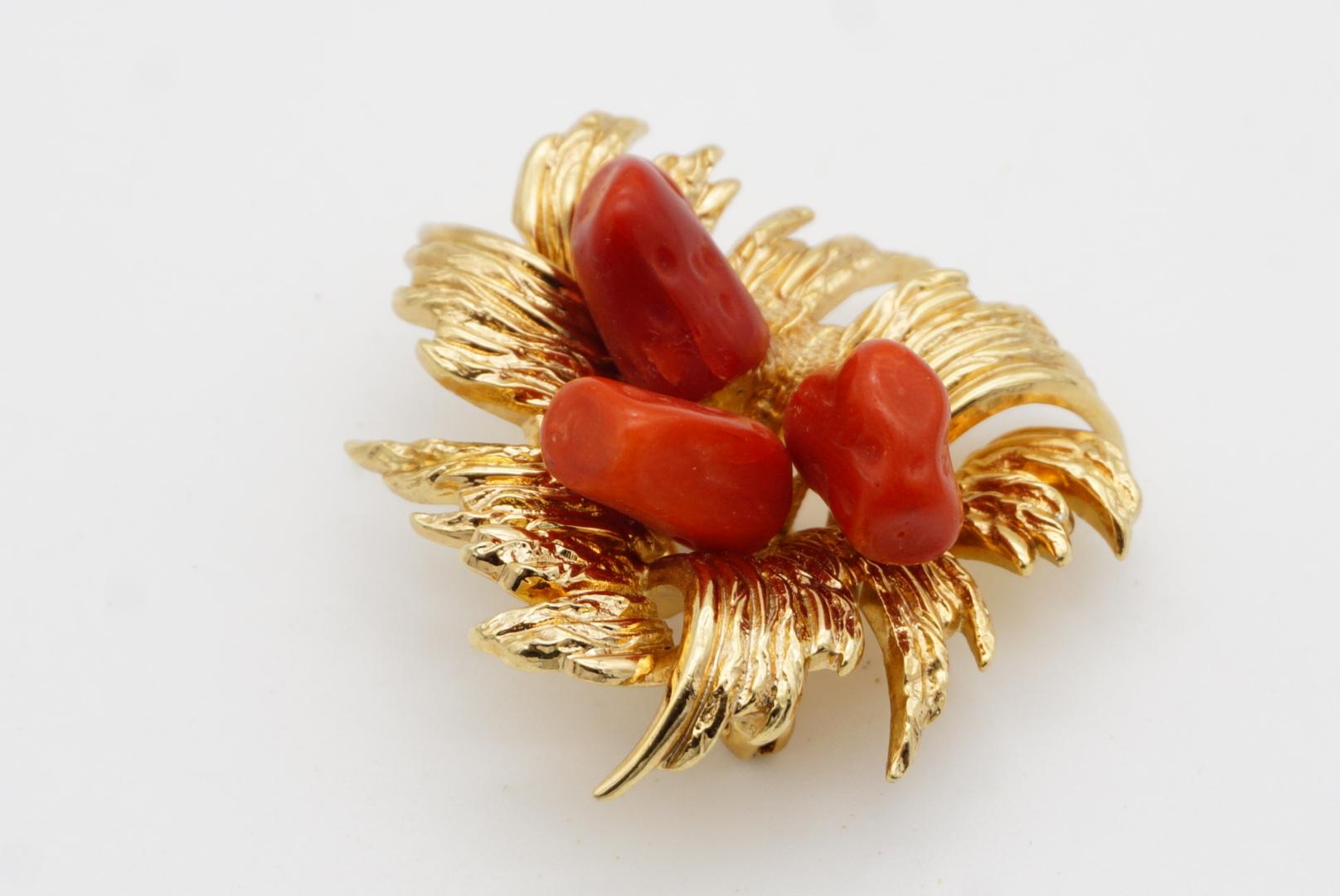 Christian Dior GROSSE 1967 Vintage Trio Blood Stones Coral Flower Fruit Brooch 5