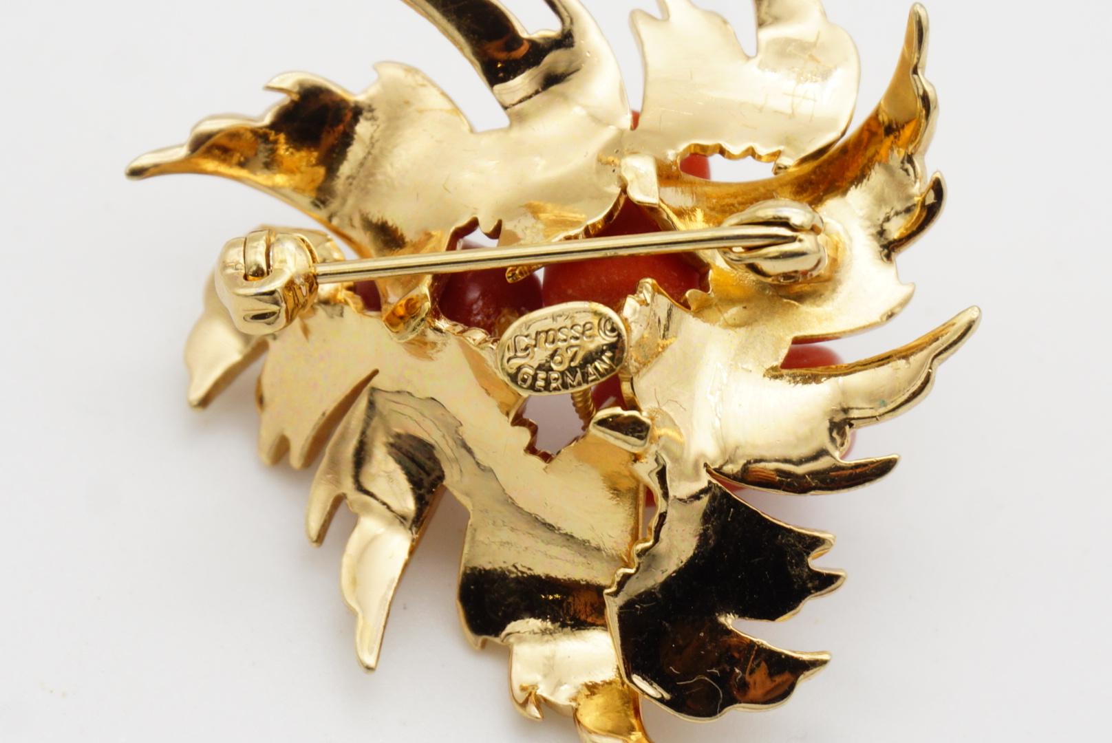 Christian Dior GROSSE 1967 Vintage Trio Blood Stones Coral Flower Fruit Brooch 7