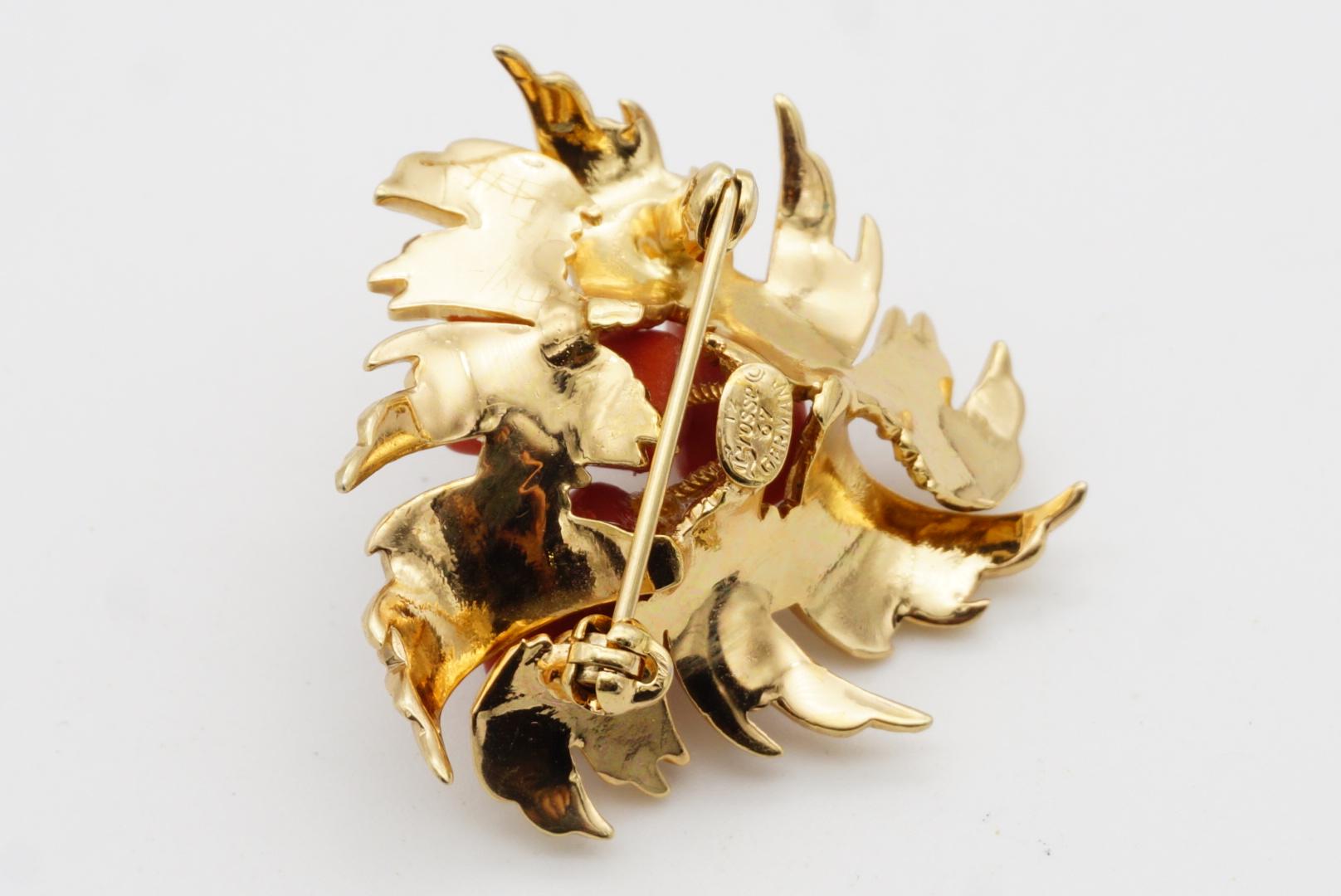 Christian Dior GROSSE 1967 Vintage Trio Blood Stones Coral Flower Fruit Brooch For Sale 7
