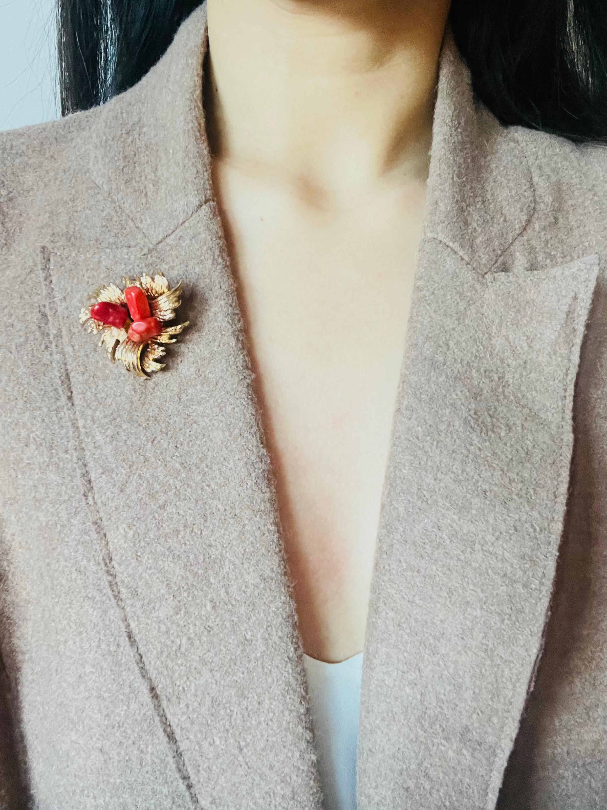  Christian Dior GROSSE 1967 Vintage Trio Blood Stones Coral Flower Fruit Brooch Unisexe 