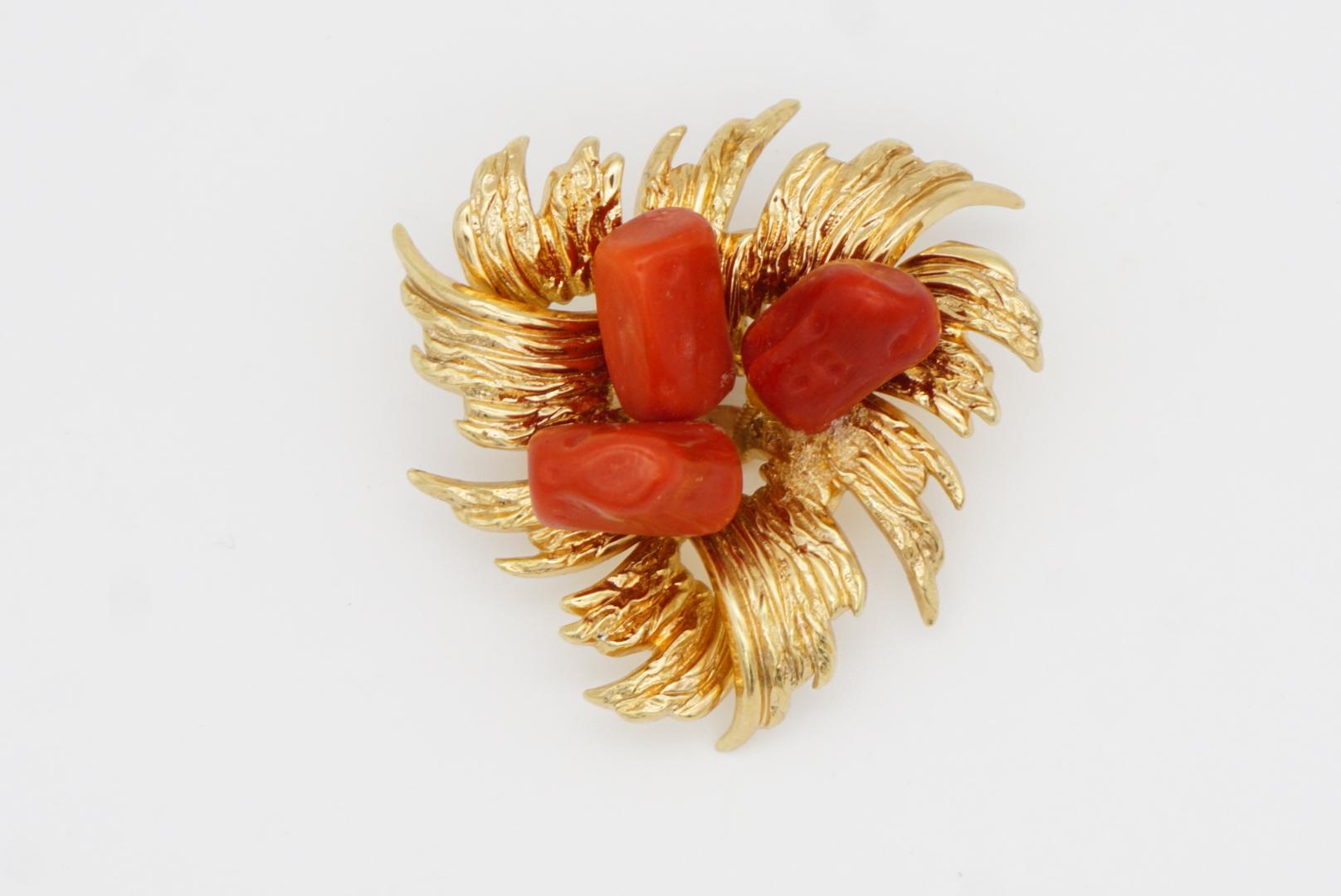 Christian Dior GROSSE 1967 Vintage Trio Blood Stones Coral Flower Fruit Brooch 2