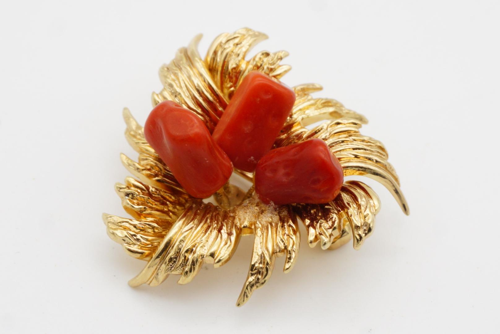 Christian Dior GROSSE 1967 Vintage Trio Blood Stones Coral Flower Fruit Brooch 3