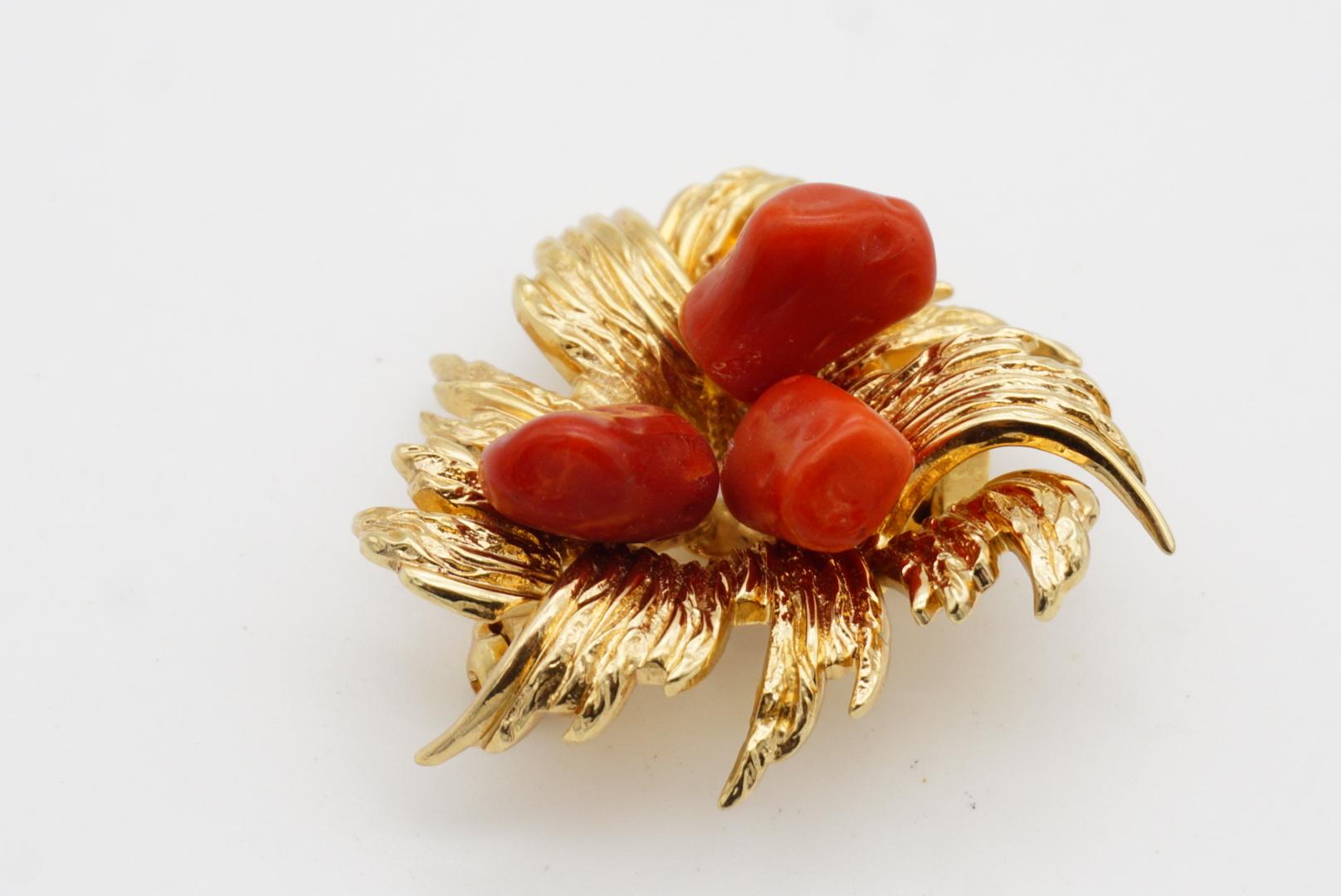 Christian Dior GROSSE 1967 Vintage Trio Blood Stones Coral Flower Fruit Brooch 4
