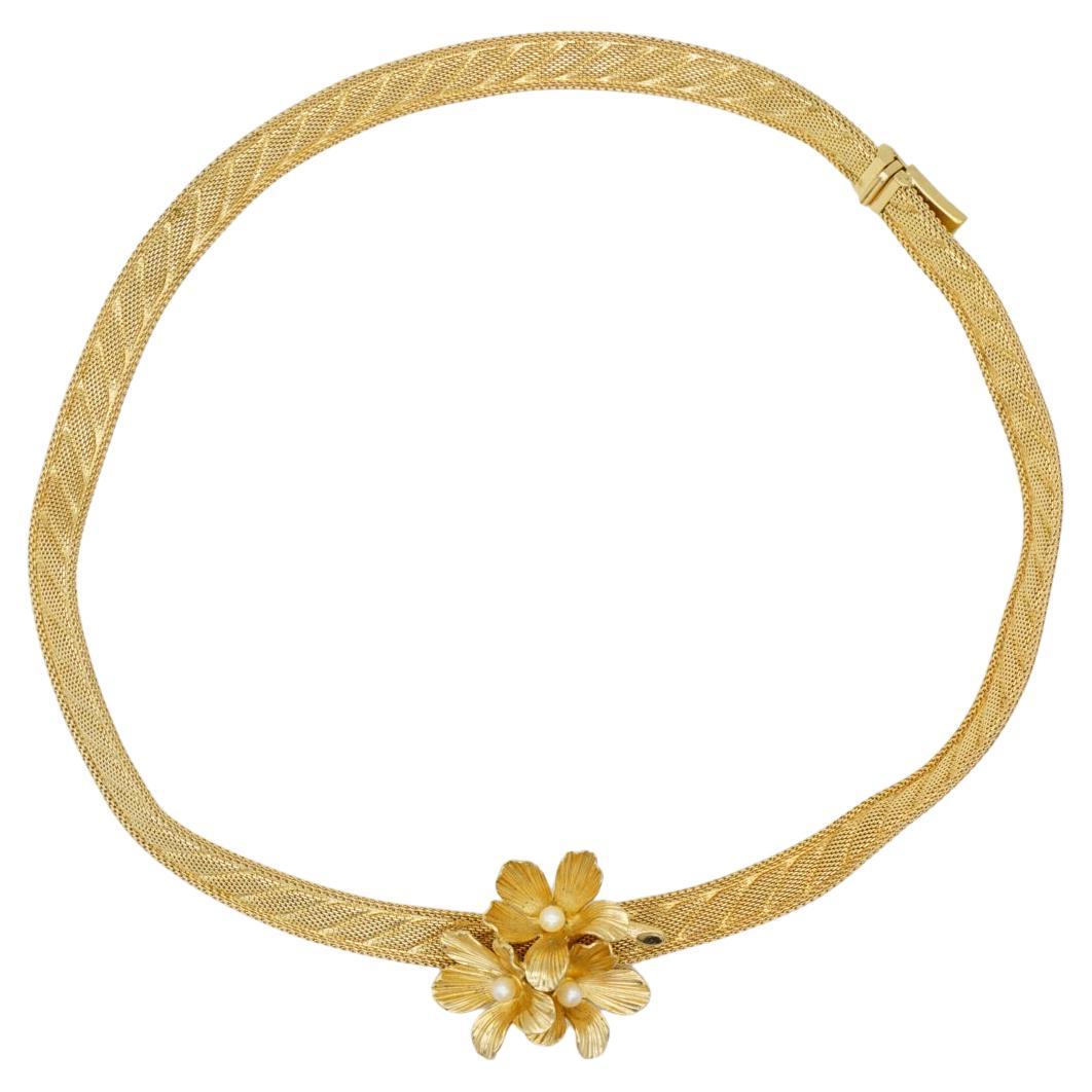 Christian Dior GROSSE 1967 Vintage Trio Cluster Flower Pearls Choker Necklace For Sale