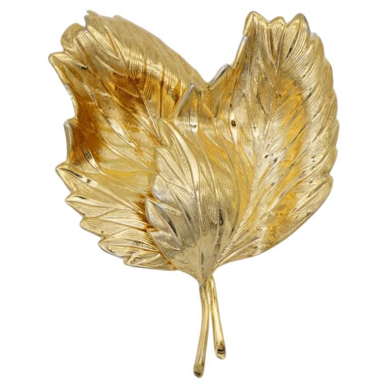 Christian Dior GROSSE 1967 Vintage Unisex Gold Double Wavy Windy Leaf Brooch