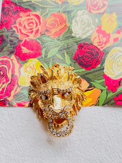 Christian Dior GROSSE 1967 Vintage Vivid 3D Löwenkopf Knocker Kristalle Brosche