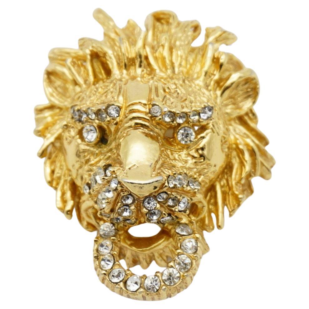 Christian Dior GROSSE 1967 Vintage Vivid 3D Lion Head Knocker Crystals Brooch For Sale