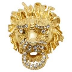 Christian Dior GROSSE 1967 Retro Vivid 3D Lion Head Knocker Crystals Brooch